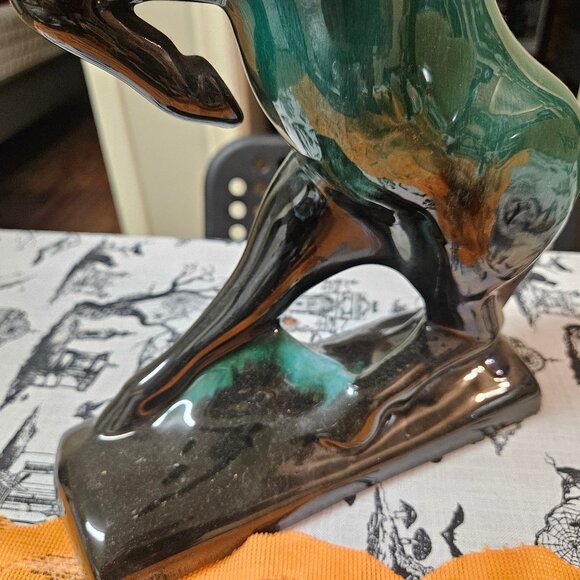 Vintage Blue Mountain Pottery Rearing Green / Black Terra Cotta Horse 14" MCM - Picture 9 of 13